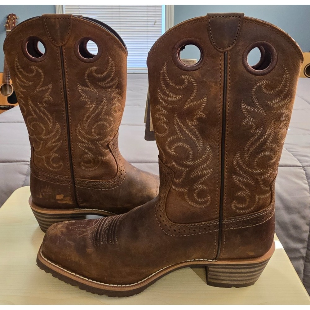 Ariat® (Men's 9 D) Hybrid Roughstock™ Square Toe Cowboy Boot, Distressed Brown - Picture 8 of 12
